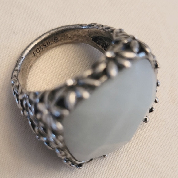 Fossil Ring Aqua Mint Large Stone Antiqued Silver - Picture 3 of 3
